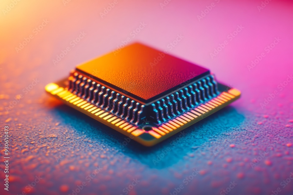 Aufkleber high definition close up of a glowing microchip surrounded by vibrant lights symbolizing the energy 