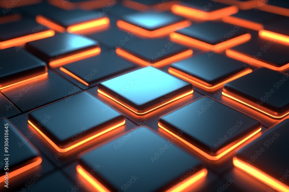 Aufkleber futuristic depiction of a microchip on a circuit board with blue and orange highlights representing 