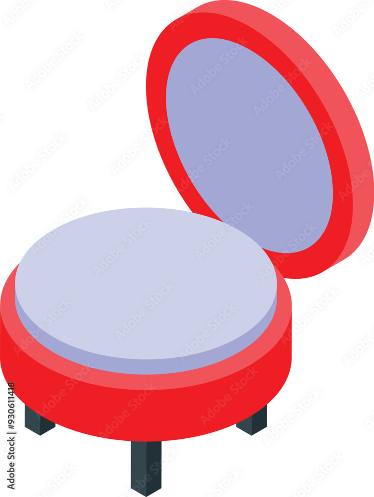 Poster round red ottoman with open storage compartment showing empty interior