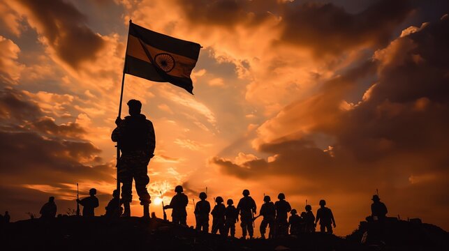 Kargil Vijay Diwas, Kargil victory day, indian army silhouette, holding flag