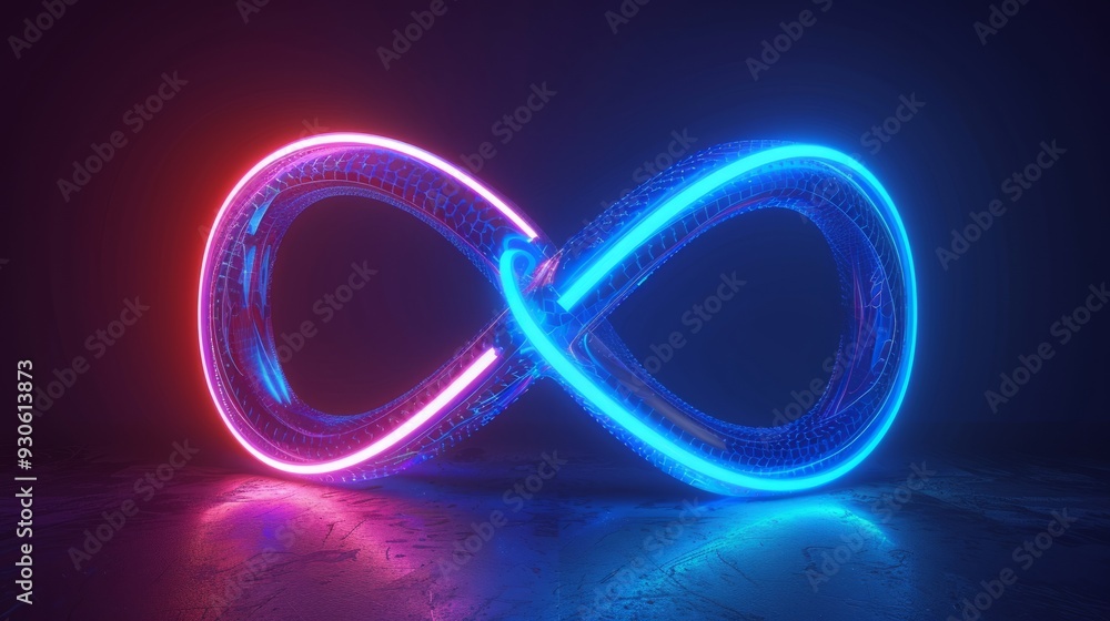 Poster neon symbol loop sign light background 3d line abstract infinite glow digital blue shape concept ico