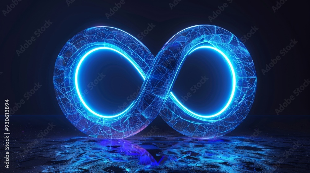 Poster neon symbol loop sign light background 3d line abstract infinite glow digital blue shape concept ico