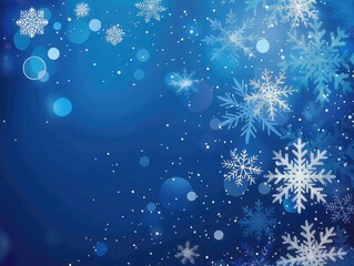 New Year blue abstract glitter background with white snowflakes and copy space. Christmas background