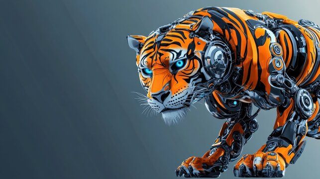 Graphic design representation of a robotic tiger for a sports team logo printing and mascot Copy space image Place for adding text or design