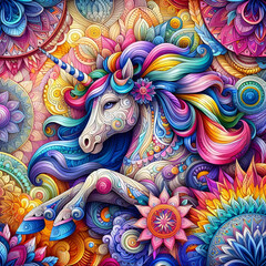Fototapeta premium Mandala effect Unicorn Background