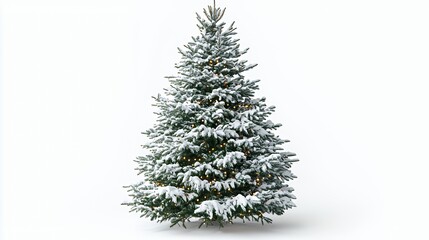 Fototapeta premium A green pine Christmas tree covered in fresh white snow isolated on a plain white background.