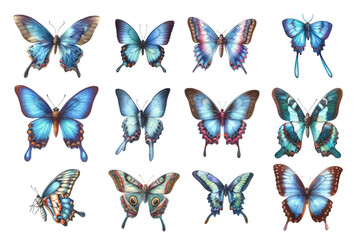 Collection of watercolor Butterfly isolated on white background.
