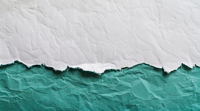 Texture of craft white color paper background with emerald border, macro. Vintage dense kraft teal cardboard