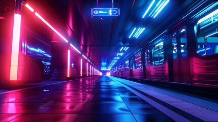 Fototapeta premium Neon Train Station Platform