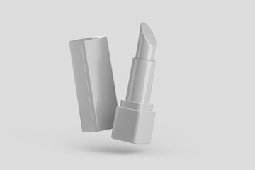 Cosmetic product lipstick on a white background for product presentation. Lipstick packaging and box mockup, tall cube tube makeup container mockup, realistic render of luxury beauty product bottle