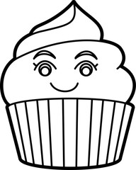 Cute cup cake outline coloring illustration vector