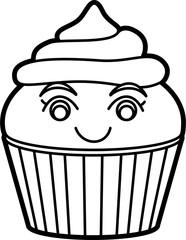 Cute cup cake outline coloring illustration vector