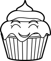 Cute cup cake outline coloring illustration vector