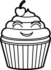 Cute cup cake outline coloring illustration vector
