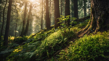 Obraz premium Panorama of the river and mountains in the background at sunrise.