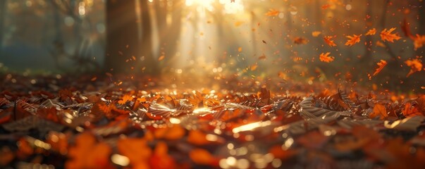 Sunlight streaming through autumn leaves, 4K hyperrealistic photo