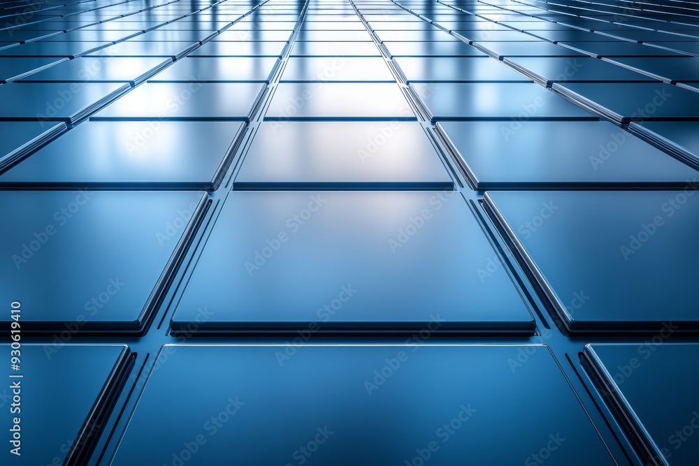 Poster sleek and futuristic network infrastructure concept featuring reflective metallic surfaces creating 