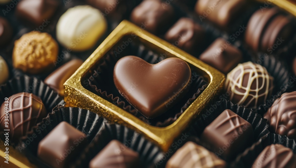 Poster a box of assorted chocolates with a chocolate heart in the center
