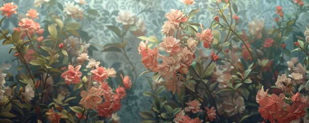 Vintage floral wallpaper with delicate patterns, 4K hyperrealistic photo