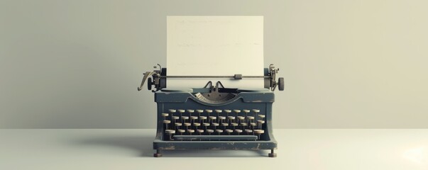 Vintage typewriter with sheet of paper on white background, 4K hyperrealistic photo