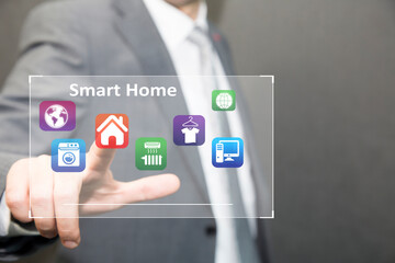 Intelligent house, smart home and home automation concept. Symbol of the house and wireless communication.