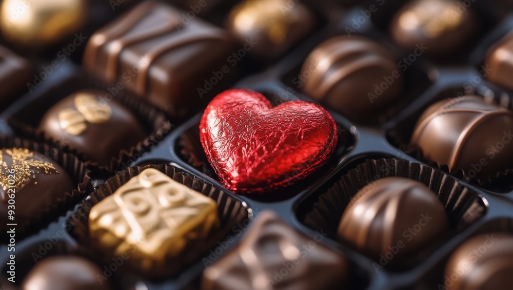 Poster a box of assorted chocolates with a red heart in the center