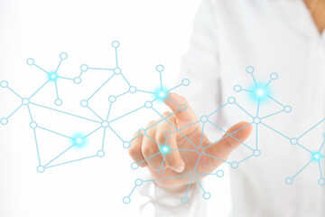 View of a Business network connection displayed on a futuristic interface with technology icon - Worldwide business concept