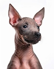 Obraz premium 笑顔のペルービアン・ヘアレス・ドッグの子犬のポートレート（Portrait of a smiling Peruvian Hairless Dog puppy on white background） 