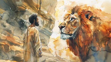 Daniel in the lions den biblical story illustration