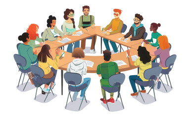 Student Council Meeting on White Background Isolated on Transparent Background PNG. Isolated on Transparent Background PNG.