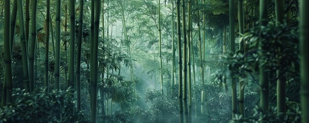 Naklejka premium Dense bamboo forest, 4K hyperrealistic photo