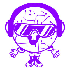 Music DJ Data Pattern Happy Face Nerd Geek Computer Microchip Programmer Headphone Sunglasses Party Night Dancing Clubber Raver Comic Humor Cartoon Cool Fun Sound Disco Club Festival Concert Lover