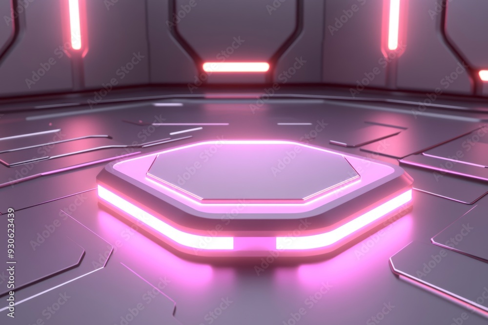 Aufkleber futuristic room illuminated with pink neon lights creating a vibrant high tech atmosphere that merge