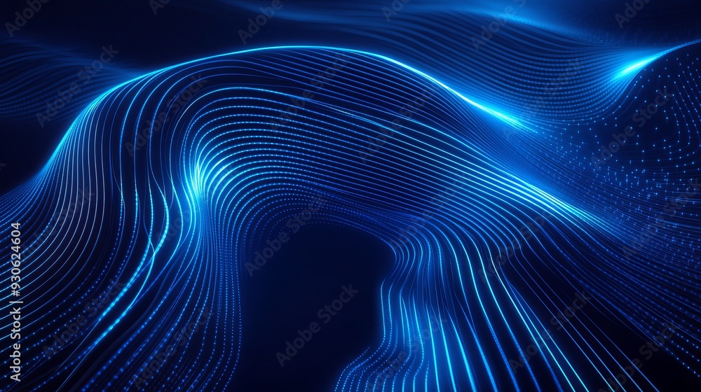 Poster an abstract design featuring a glowing geometric shape set against a dark blue background. the moder
