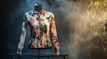 Elegant Floral Blouse on Mannequin: Perfect for Stylish Posters or Fashion Decor to Enliven Your Space with Chic Design and Soft Aesthetic Touch