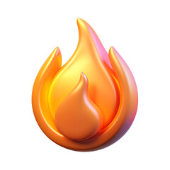 Obraz premium 3D fire icon with holographic colors in plastic style. Isolated flame sign as a design element