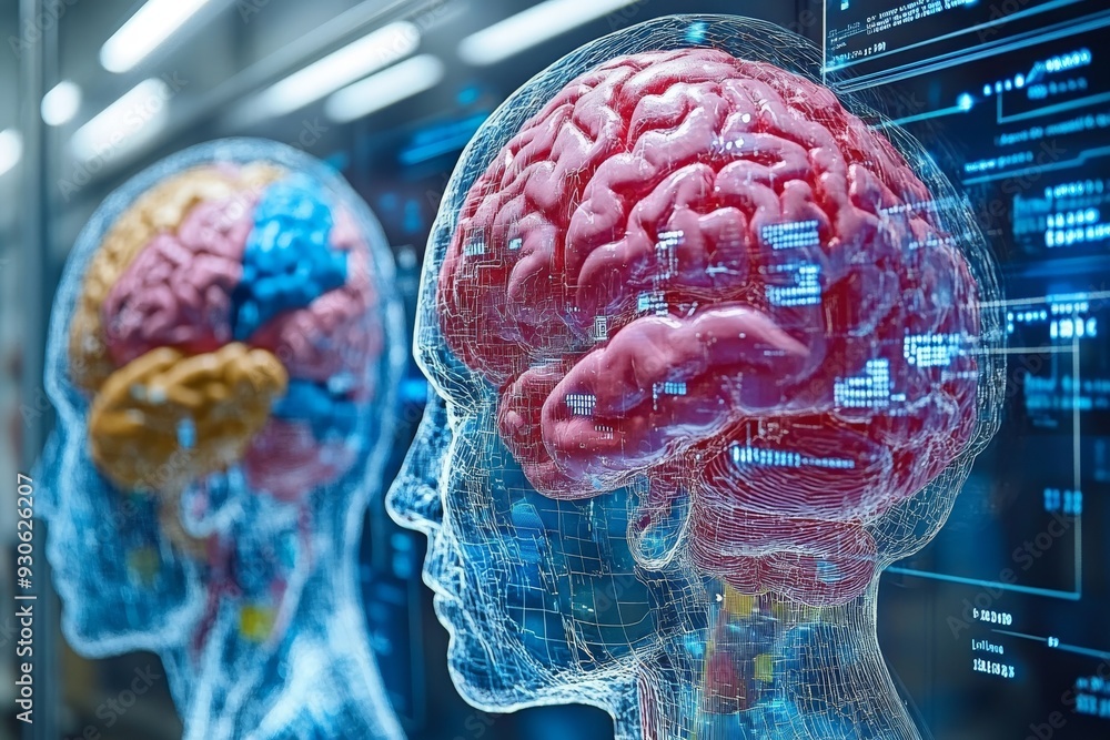 Aufkleber futuristic digital interface displaying a brain scan representing the cutting edge technology in neu