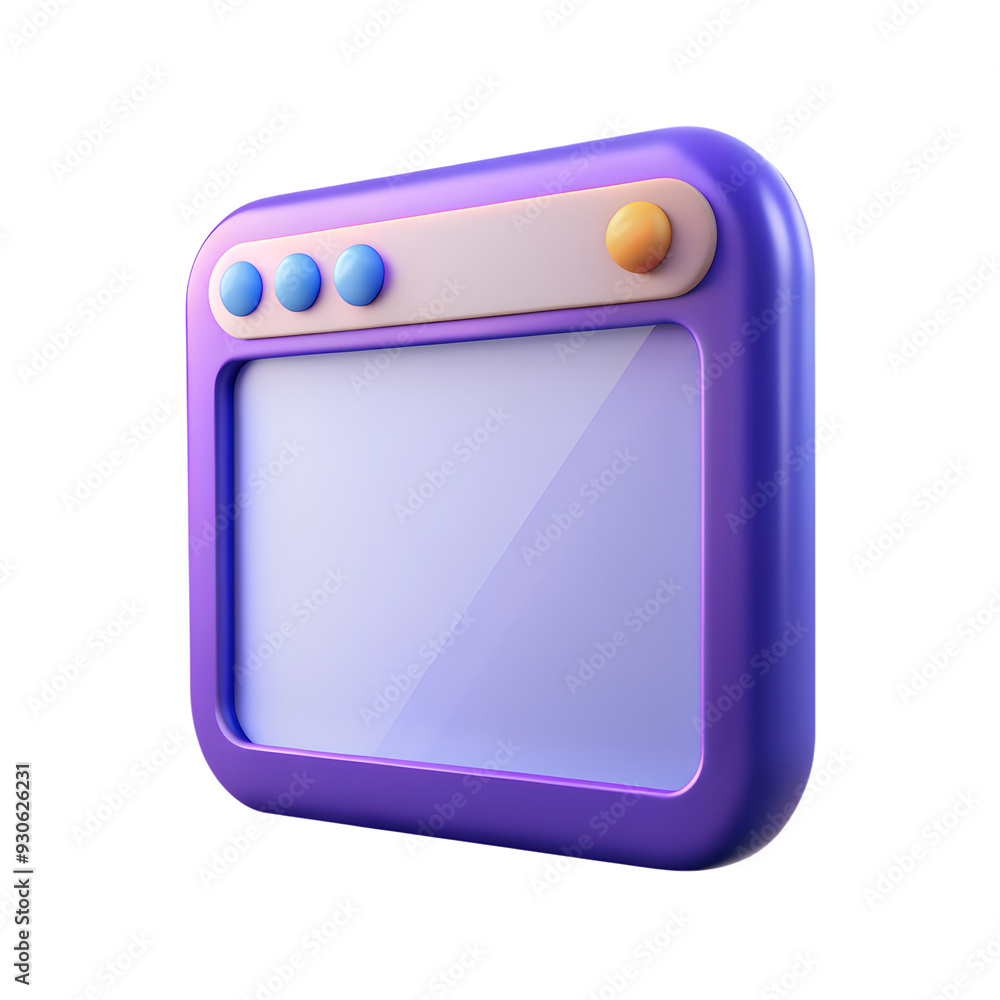 Poster 3d user interface window icon with holographic neon colors. isolated ui window sign as a design elem