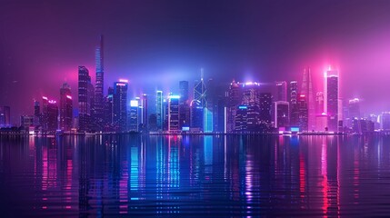 Fototapeta premium Neon Cityscape Reflection