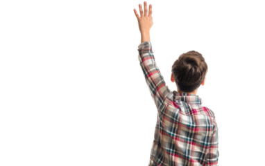Student Answering Question with Raised Hand Isolated Isolated on Transparent Background PNG. Isolated on Transparent Background PNG.