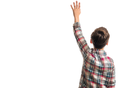 Student Answering Question with Raised Hand Isolated Isolated on Transparent Background PNG. Isolated on Transparent Background PNG.