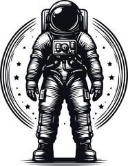 Astronaut Hand Drawn Vector Art Illustration On Solid White Background