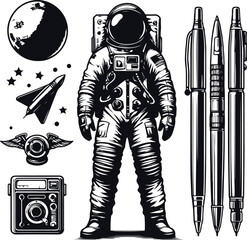 Astronaut Hand Drawn Vector Art Illustration On Solid White Background