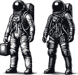 Astronaut Hand Drawn Vector Art Illustration On Solid White Background