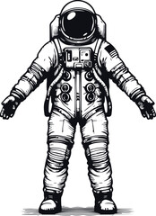 Astronaut Hand Drawn Vector Art Illustration On Solid White Background