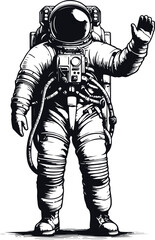 Astronaut Hand Drawn Vector Art Illustration On Solid White Background