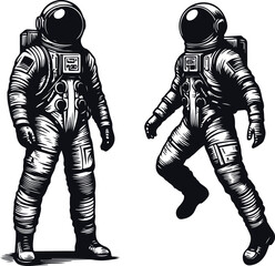 Astronaut Hand Drawn Vector Art Illustration On Solid White Background