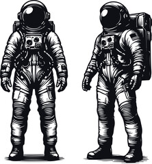 Astronaut Hand Drawn Vector Art Illustration On Solid White Background