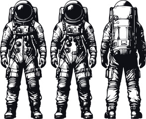 Astronaut Hand Drawn Vector Art Illustration On Solid White Background