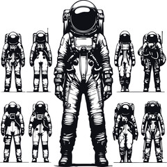 Astronaut Hand Drawn Vector Art Illustration On Solid White Background